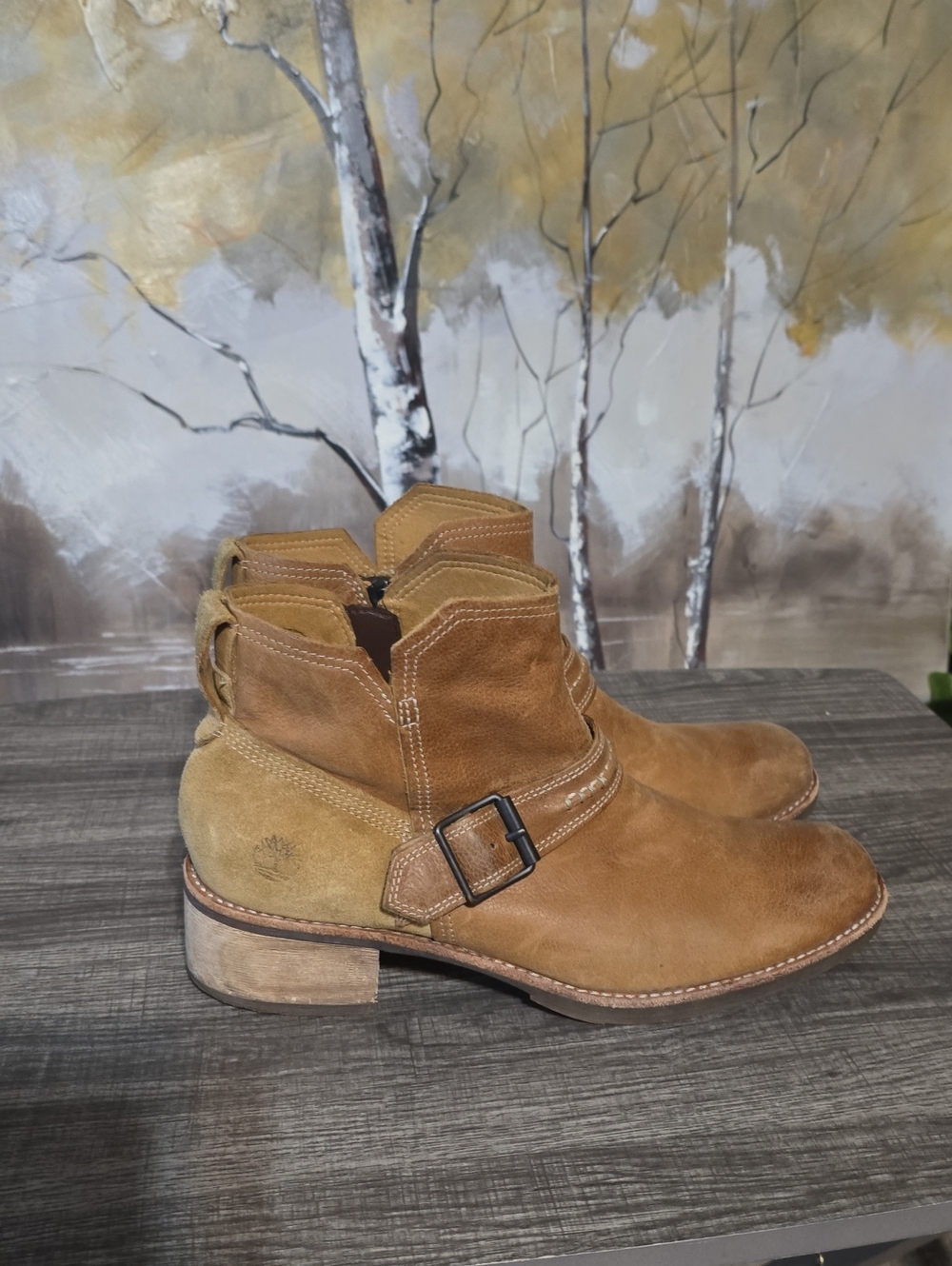 Timberland Suede Ankle Boots in Tan - Buckle Strap
